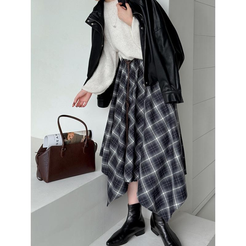 

Юбка миди А-силуэта Ju Zhi в осеннюю клетку с высокой талией - Необычный дизайн, Приталенный крой Large