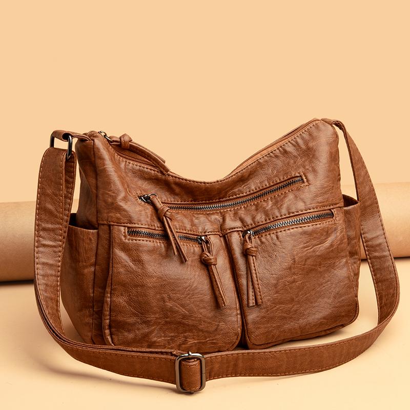Luxury Solid Color Soft Leather Shoulder Bags for Women Designer Large Capacity Women's Fashion Feminine Crossbody