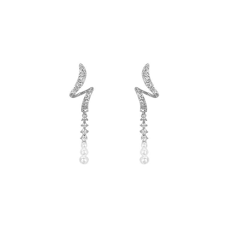 Galaxy Moonlight Long Diamond Pearl Fashion Stud Earrings Women's Niche Design Ear Clips Women's Holeless Mosquito Coil Disc Earrings