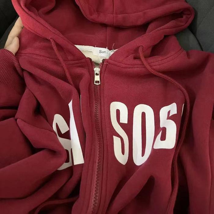 

Бархатный свитер с капюшоном бордового цвета: Женская куртка-кардиган в стиле бейсбол в стиле «американский ретро» осень/зима XL