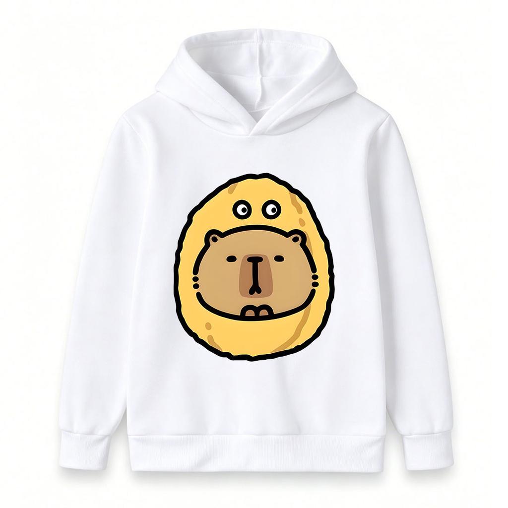 Kids Boys Girls Pullover Hoodie, Cute Cartoon Capybara In Fried Pancake Print Casual Soft Long Sleeve Hooded Sweatshirt For Little Children Daily Wear