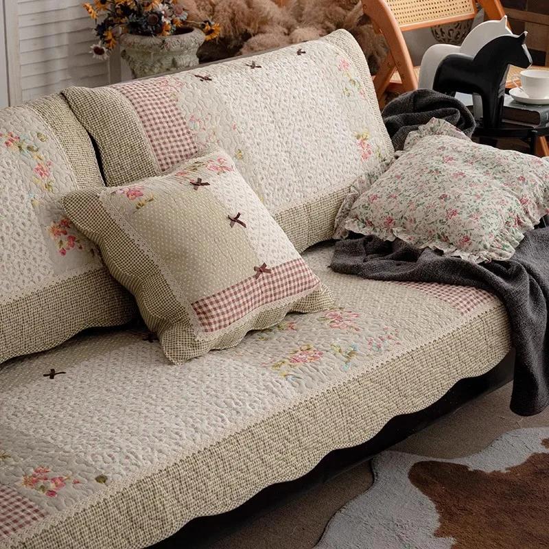 Sofföverdrag i bomull Fyra säsonger Soffhandduk Tyg Sittdyna Ryggstödshandduk Enkel Modern Sofföverdrag Halkfritt Soffbäddsöverdrag