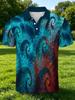 [Printed Design - Not Textured] Navy Collar with Red Gradient Fractal Spiral Swirl All-Over Print Men'S Polo Shirt