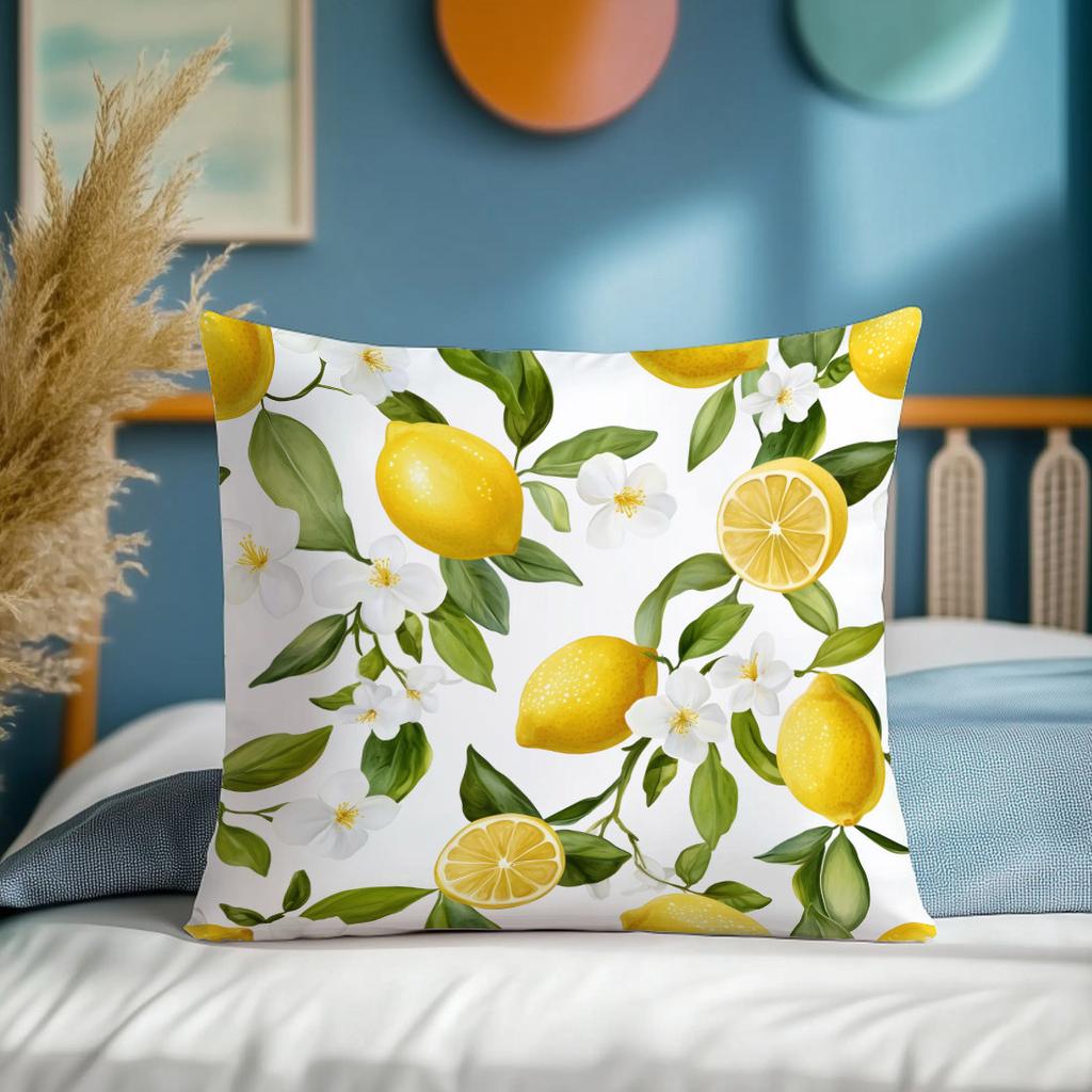 1Pc Fresh Lemon Floral Printed Throw Pillow Cover,Suitable For Sofa, Bedroom, Living Room, Easily Create A Refreshing Atmosphere