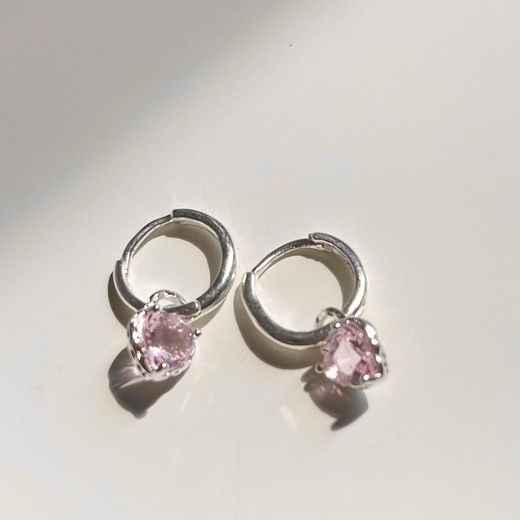 French Pink Diamond Heart Ear Cuffs - No Piercing Ins Niche Sweet Cool Earrings for Women