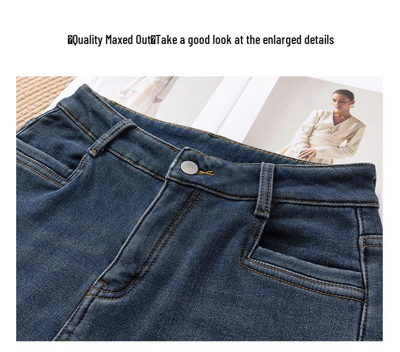 Women's Winter Plus-Size High-Waist Velvet Thick Nine-Point Straight-Leg Jeans