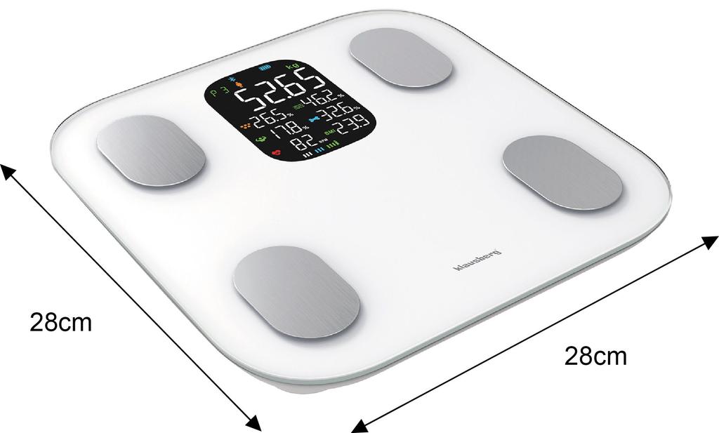 Waga łazienkowa z pomiarem tkanki tłuszczowej i składu ciała, Smart, BT, KLAUSBERG KB-7855 biała