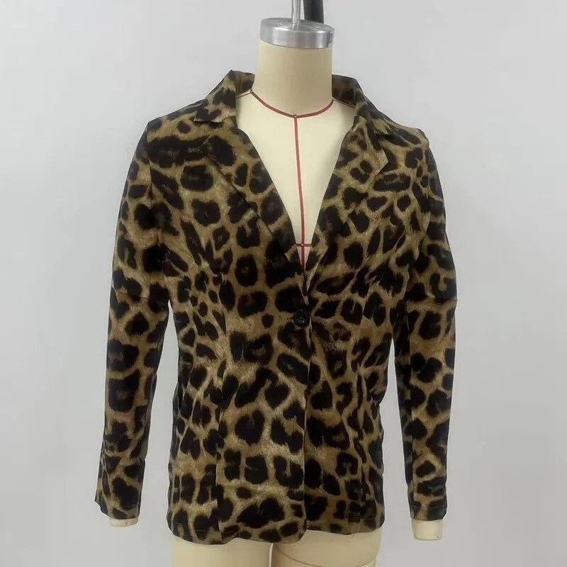 Jachetă cu mânecă lungă de primăvară, toamnă, cu un singur piept, haină de navetiță leopard, temperament, costum cu guler răsturnat 29444