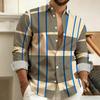 Men's Color-Blocked Striped Long-Sleeve Shirt, Retro Style Business Casual Shirt, Slim Fit Men's Trendy Top