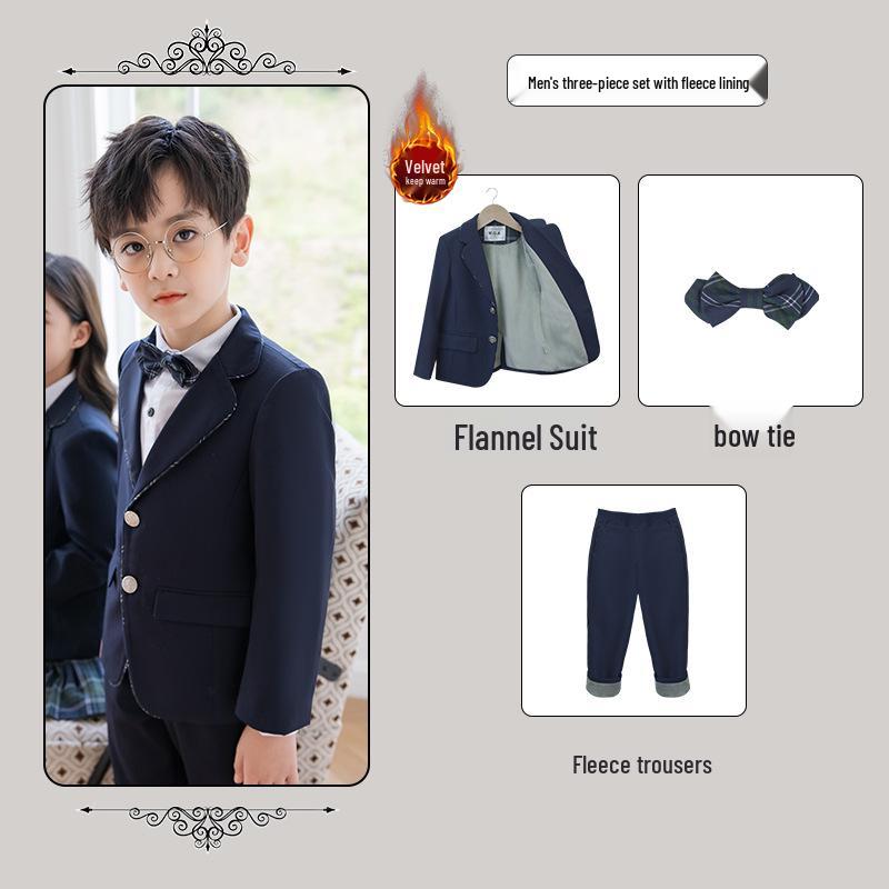 British Style Winter Uniform for Primary and Kindergarten – Children's Velvet Suit Set with Jacket