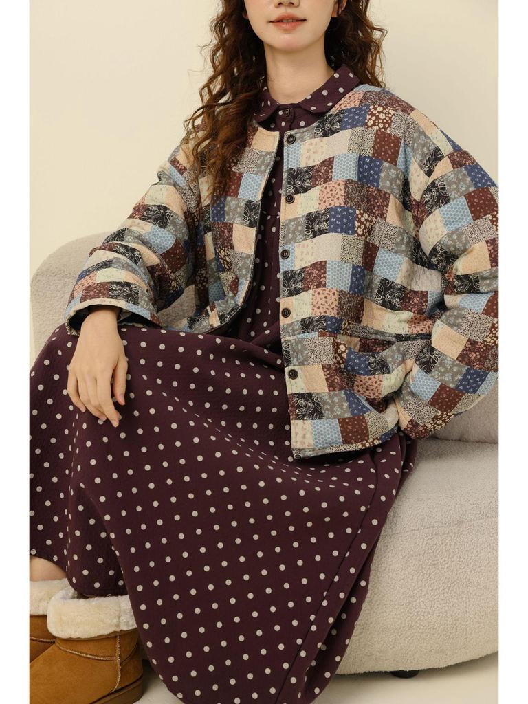 2025 Winter Mori Girl Patchwork Baumwolljacke - Literarischer Stil, Lockere Passform, Rundhalsausschnitt, Vielseitige & Verjüngende Damenoberbekleidung