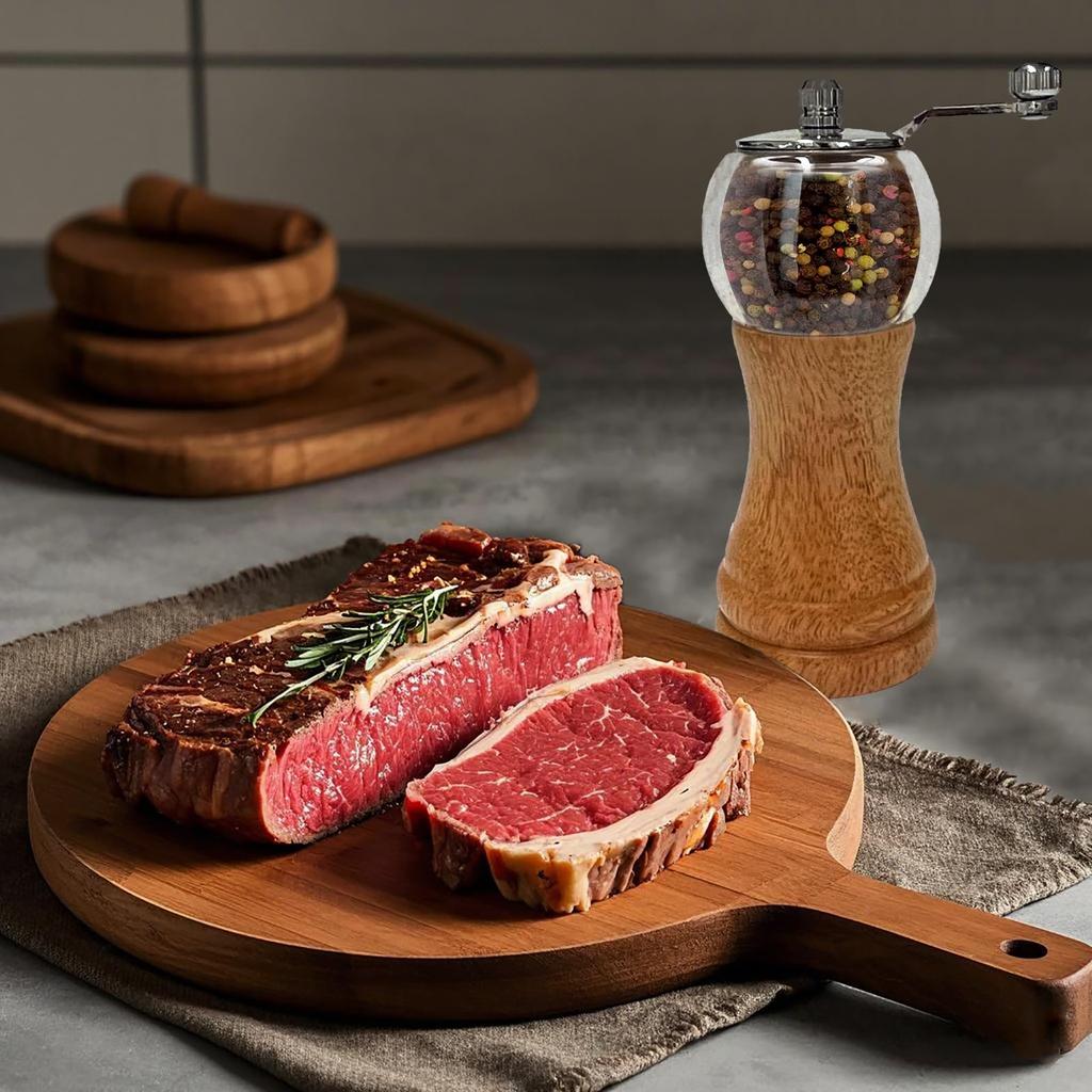 Wood Salt Pepper Salt Grinder Pepper Grinder with Manual Seasoning Grinder Refillable Grinder, & Set, Handle, (6inch-2Pcs)
