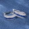 Three Row Two Tone Blue and Clear Stone Curved Huggie Hoop Earrings Women Elegant Ear Jewelry