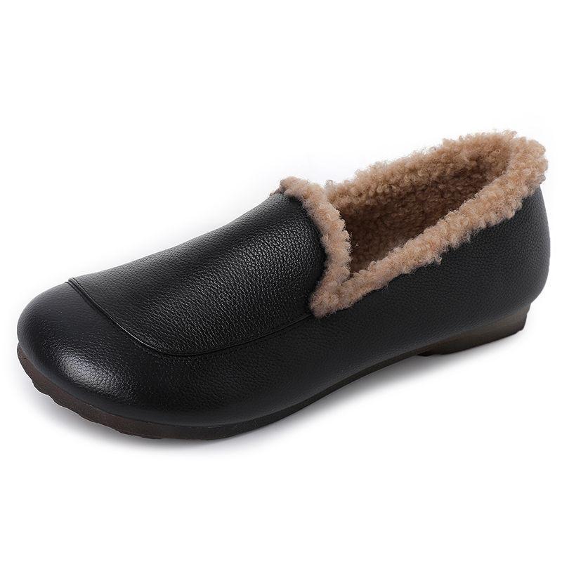 

Women s Genuine Leather Sheepskin Loafers – Autumn/Winter Plush Cotton Retro Flats with Soft Sole and Color Block Design. 35