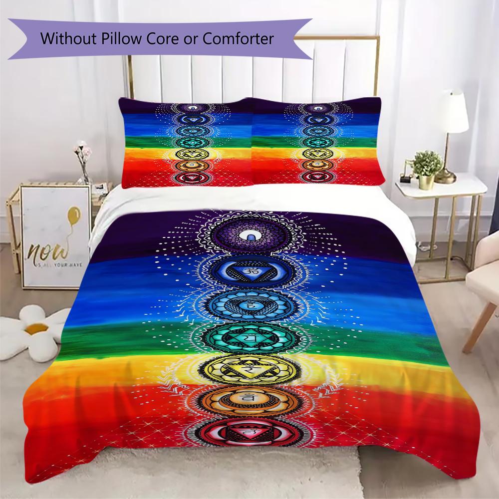 1PC Chakras Theme Bedding Quilt Set Quilt Cover Pillowcase Home Decoration Birthday Gift (1 * Duvet Cover + 2 * Pillowcase, Without core)A12
