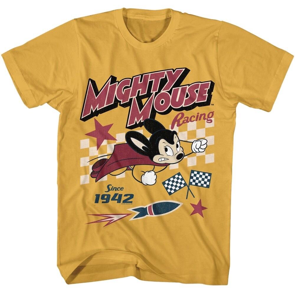 

Mighty Mouse Adult T-Shirt New Superhero TV Cartoon RACING Official Merch Cotton Unisex T-Shirt L