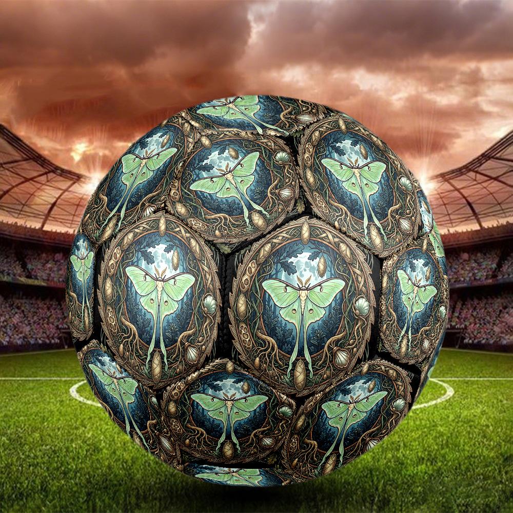 Moonlit Luna Moth Forest Round Football Size 5 Adult Ball Suitable for Training Matches and Outdoor Team.
