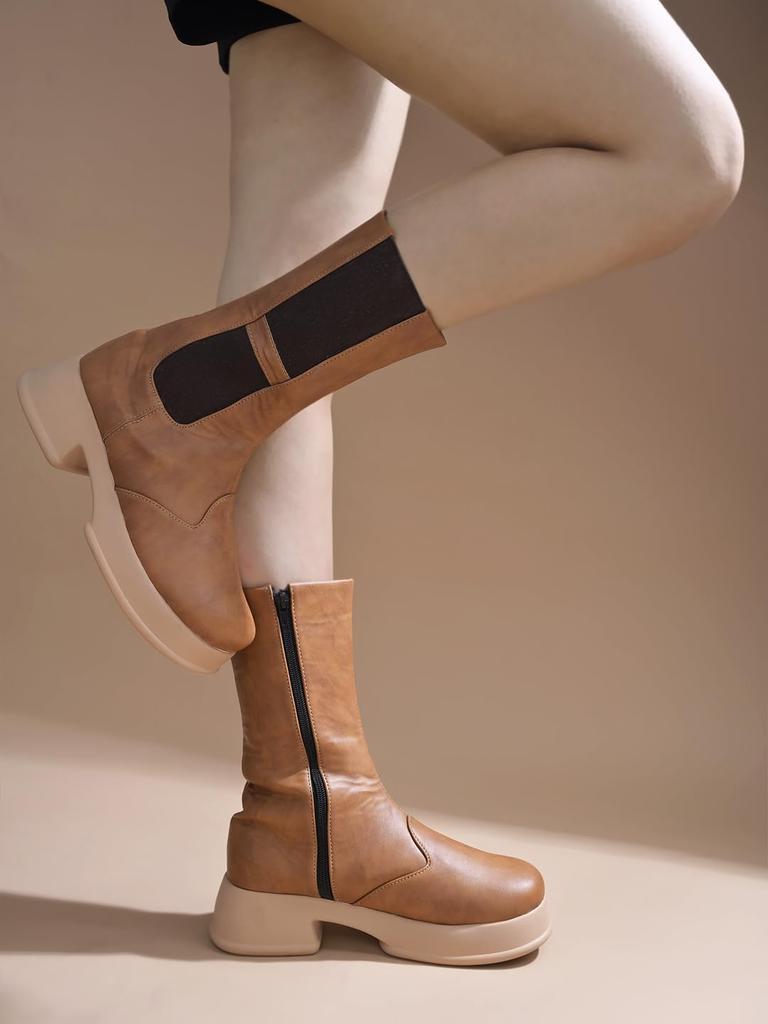 Shoetopia Stivaletti Corti da Donna con Tacco Chunky e Suola Antiscivolo, Comodi Stivaletti alla Caviglia alla Moda | Suola Morbida e Ammortizzata | Casual, per Feste e Invernali