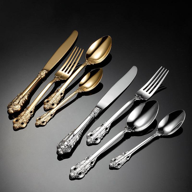 304 stainless steel knife, fork and spoon golden court steak western tableware soup more hotel gift four-piece set