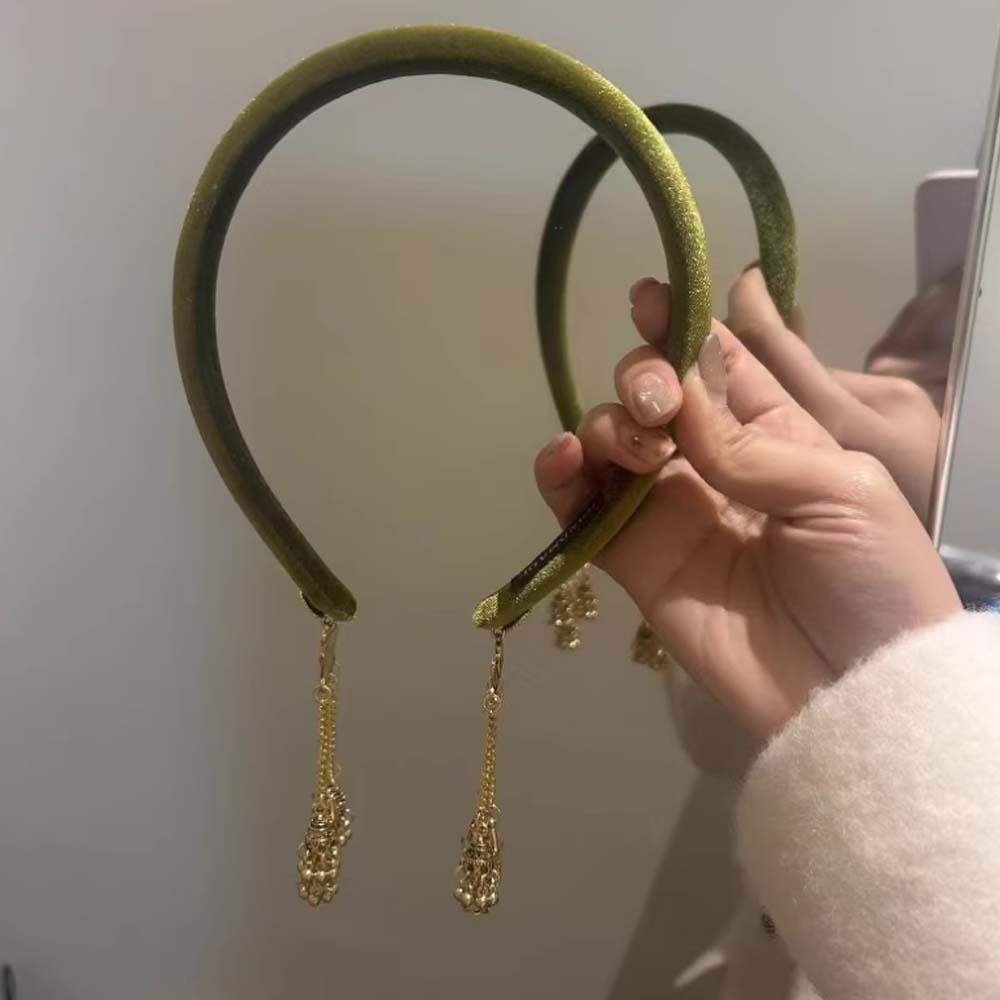 Flocking Vintage Hair Hoop Luxury Ethnic Style Headband Trendy Bell Tassel Hairband  Banquet