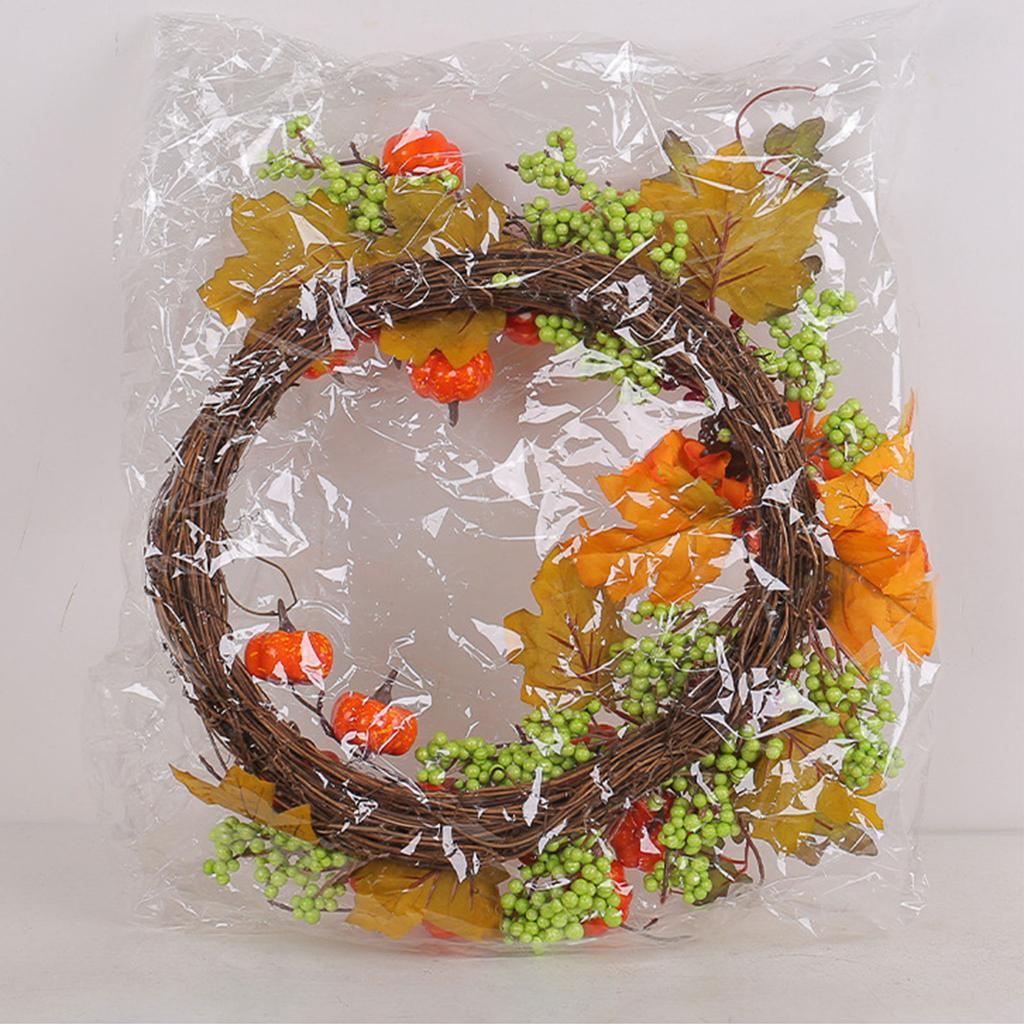 Fall Wreath for Front Door Hanging Pumpkin Maples Wreaths Home Halloween Decorations for Harvest Thanksgiving Supplies