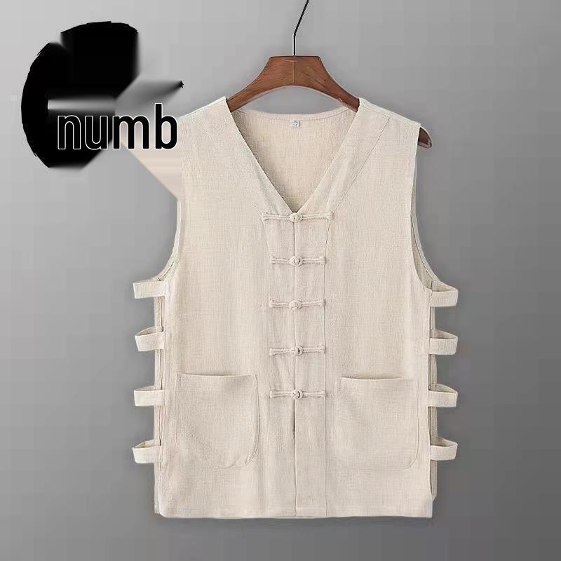 Men's Retro Linen-Cotton Sleeveless Waistcoat - Chinese Style Buttoned Vest