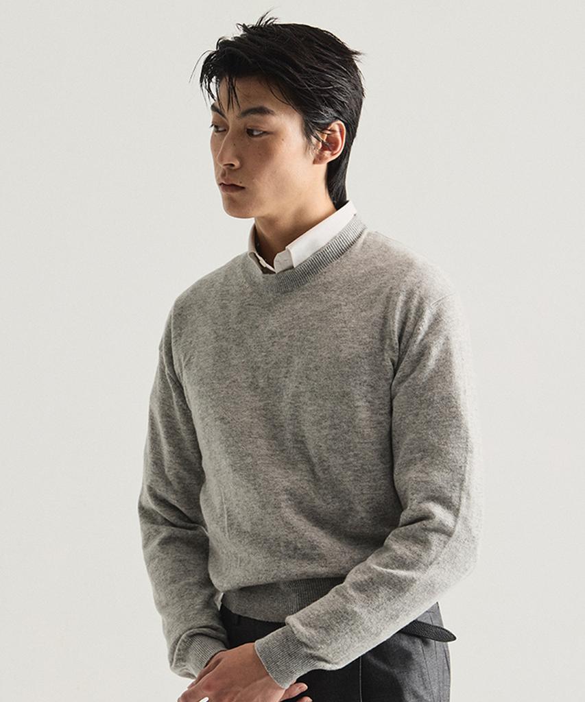 TAILORCHAD Merino Wool Round Neck Knit (Light Gray)