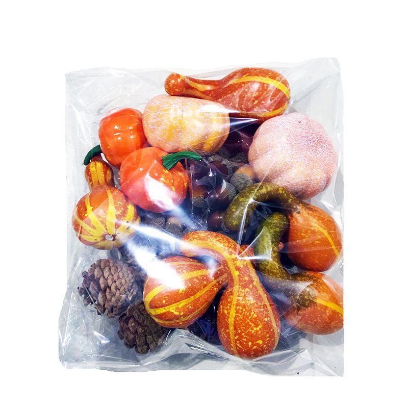 Exquisite Halloween Artificial Foam Pumpkin Set With Realistic Pine Cone Props