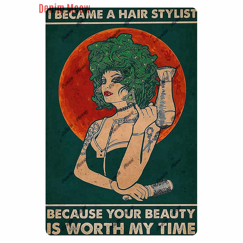 Vintage Hair Stylist Metal Tin Sign, Tattoo Artist Metal Poster, Retro Hairdressing Salon,  Room Wall Poster, Home Decor WY243