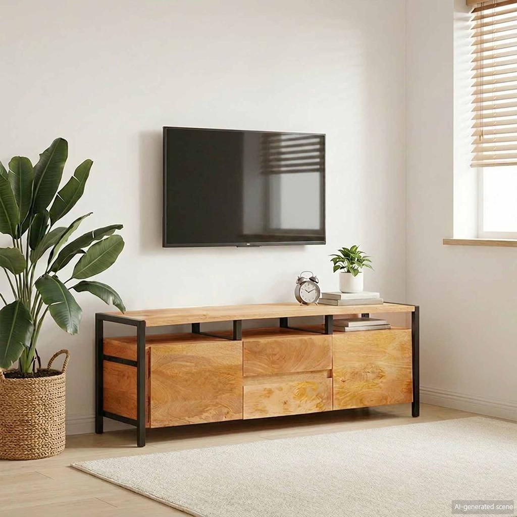 Storage Cabinet In Brown 110 X 30 X 40 Cm Solid Mango Wood