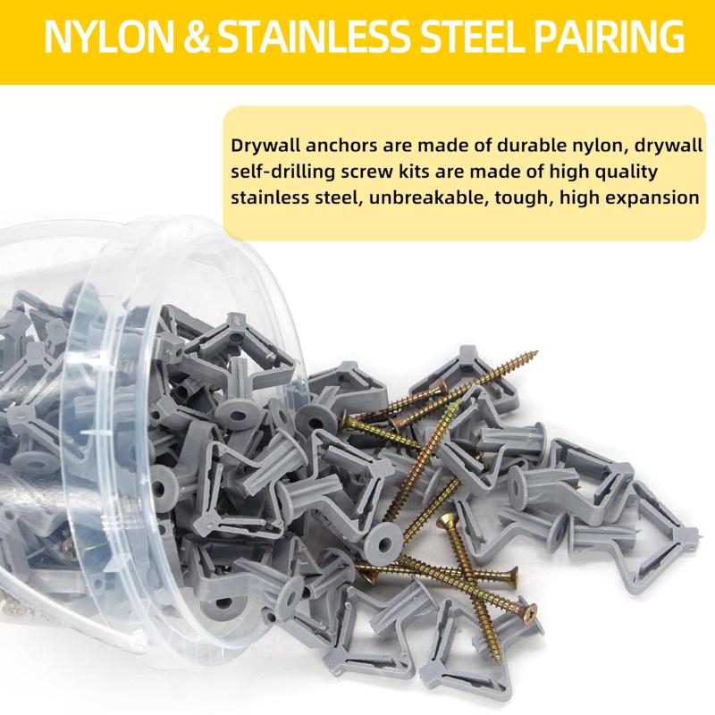 100Pcs Drywall Anchor Kit Hollow Wall Anchors Plasterboard Plugs Screws Butterfly Expansion Tube Pipe