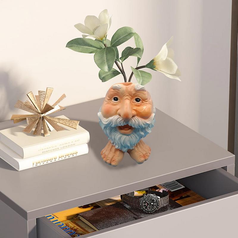 Garden Gnome Flower Pot Novelty Bearded Gnome Planter Resin Flower Planter Funny Flower Plant Pot For Houseplants Succulents
