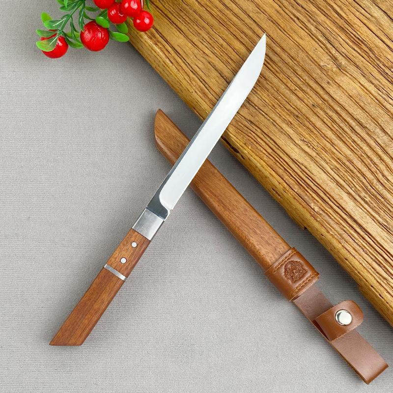 Wood Sheath Knife Hand Polished Outdoor Household Cut Fruit Knives Slicing Knife Sharp Butcher Knife Kit… More