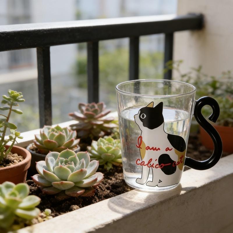 Transparent Single Layer Glass Cat Breakfast Mug Thick Handle Microwave Cute Student Home Milk Drink Cup