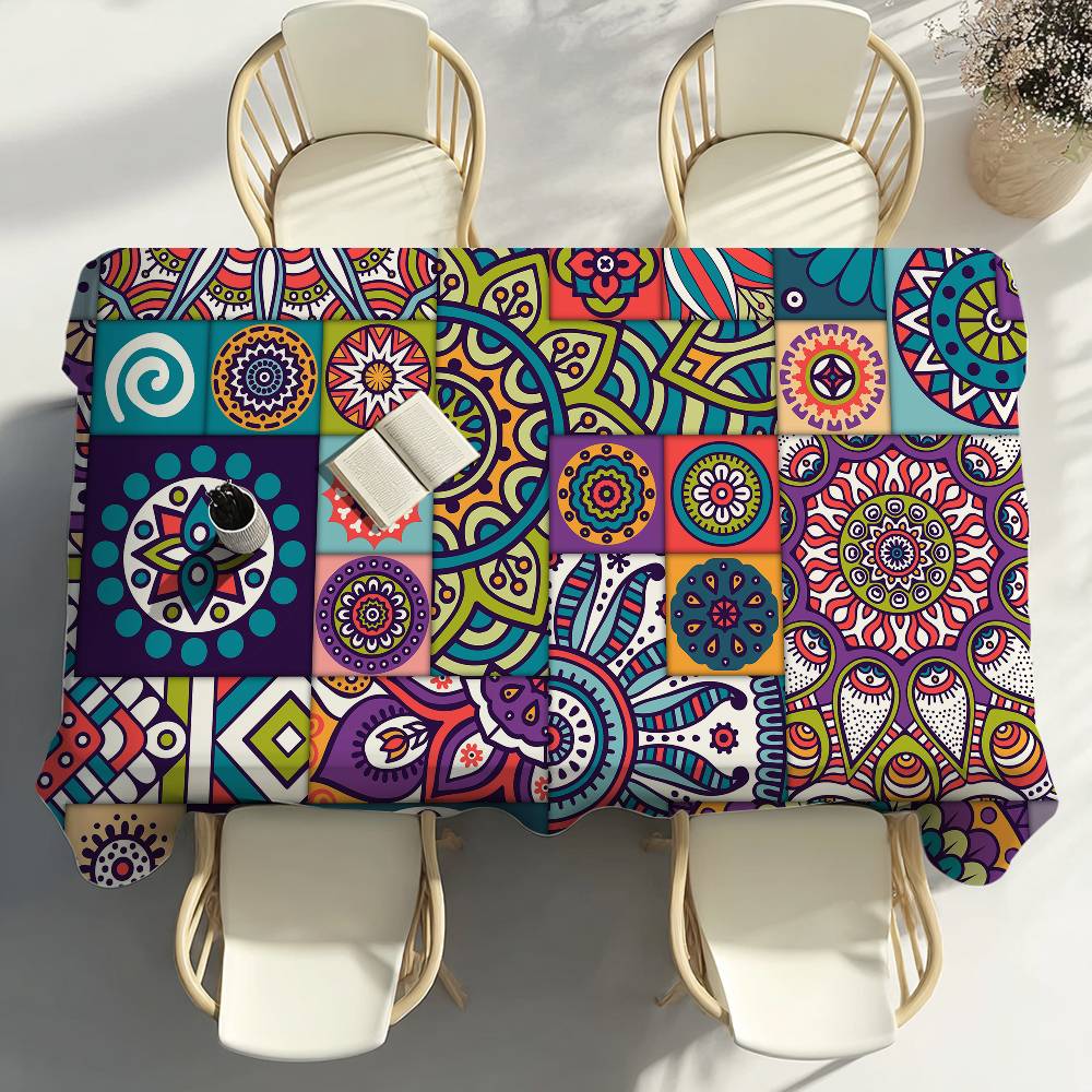 Colorful Mandala Tiles Pattern Table Cloth Party Decor Dining Room Home Kitchen Patios Waterproof Stain-Proof Table Cloth