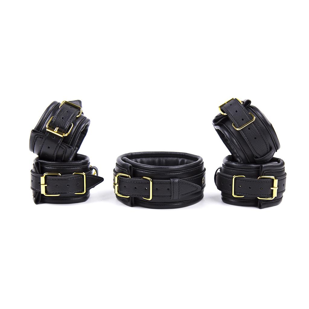 Exotic Sexy Suit Sex Toys for Adults Black Leather SM Bondage Set 3pcs Restraints Collars Ankle Cuff Handcuffs for Adult