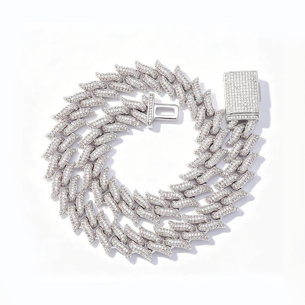 Charm 16mm Iced Miami Link Chain Cuban Heavy Spike Thorns Shape CZ Hip Hop Box Clasp Necklace Unisex Jewelry Gift 7inch серебряный