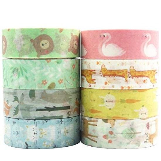 Yubbaex masking tape favorite animals children cute design 15mm width suitable gift wrapping DIY crafts notebook decoration (cute zoo 8 rolls)