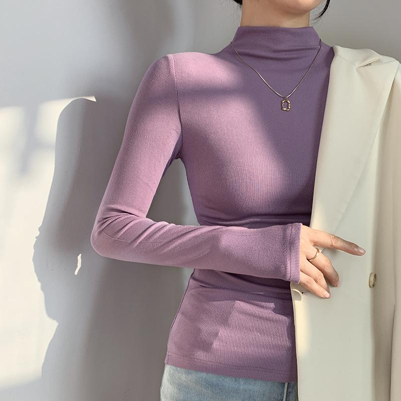 Semi-turtleneck Bottoming Shirt Women's Long-sleeved T-shirt Autumn and Winter New Slim-fit Inner Thermal Top