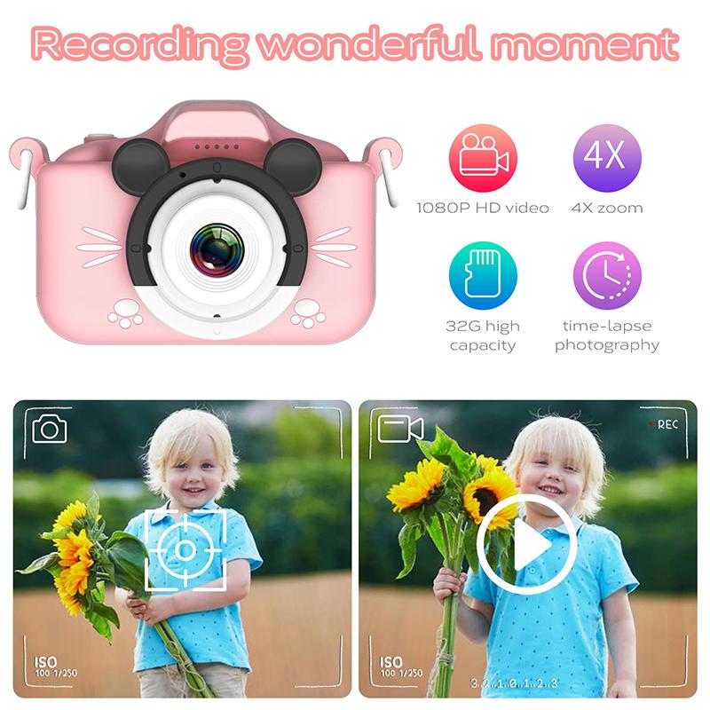 Non-Toxic Kids Camera Hd Digital Video Toddler Camera With Silicone Cover Portable Toy With 32 Gb Sd Card For Children Christmas Birthday Gift