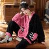 Pajamas for Women Autumn and Winter Coral Velvet Thickened Plus Velvet Cute New Flannel Suit Home Clothes