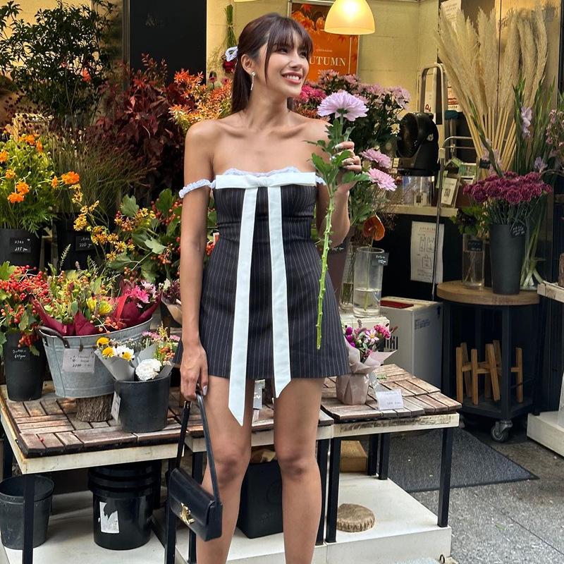 Striped Off-the-shoulder Mini Dress