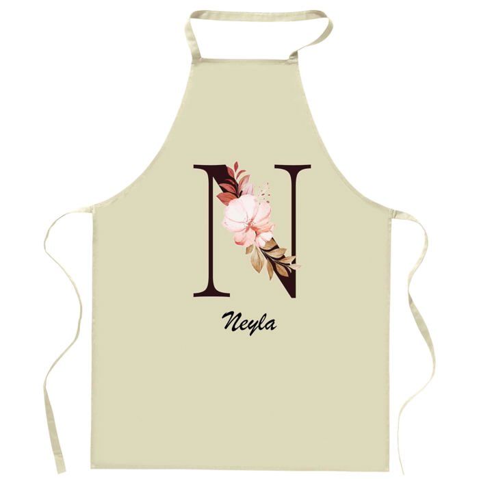 Tablier de cuisine - Neyla Lettre - Coton résistant - Impression France DTG - Liens ajustables