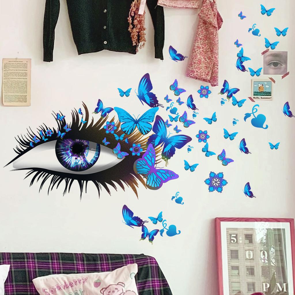 Vivid Wall Stickers Eyelashes Butterfly Removable Decoration For Living Room Bedroom Background Wall