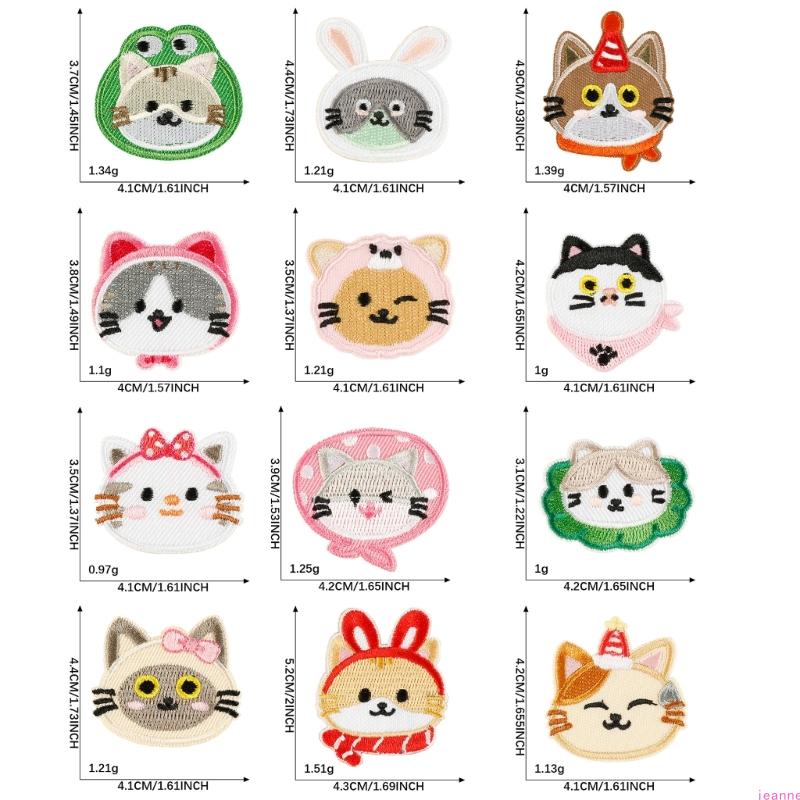 12Pcs Kitten Embroidered Patches Cartoon Cats Sewing Patches Iron On Patches Applique Patches Sew On Patches for Clothe