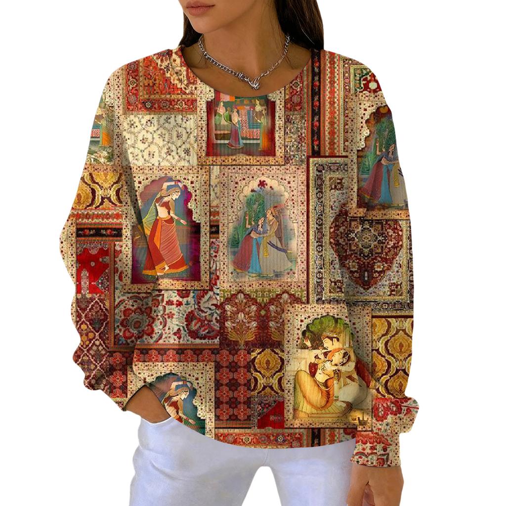 Women's Fashion Casual Gradient Vintage Print Pullover Sports Long-Sleeve Top