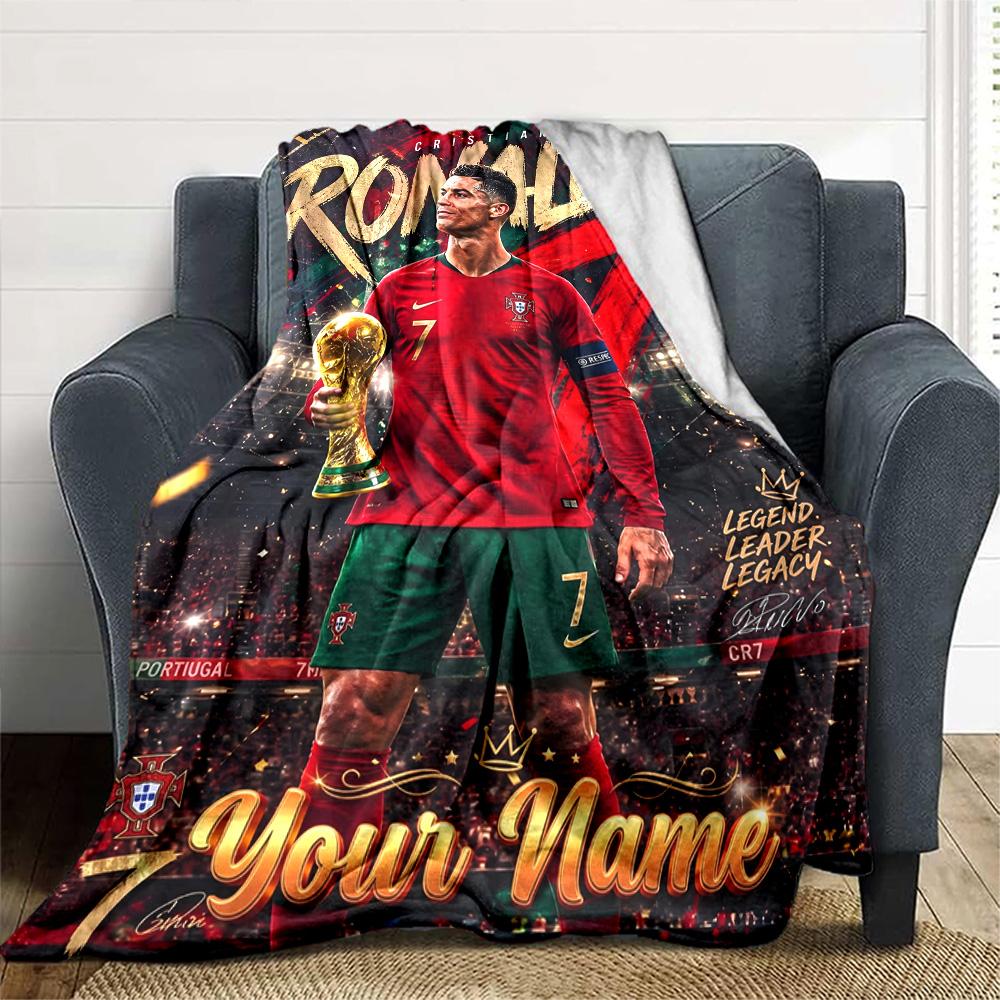 1pc Number 7 Soccer Blanket with Custom Name, Gift, for Men and Women, Soft Blanket, Good for Sofa Bed Couch Travel, Lightweight Flannel Blanket