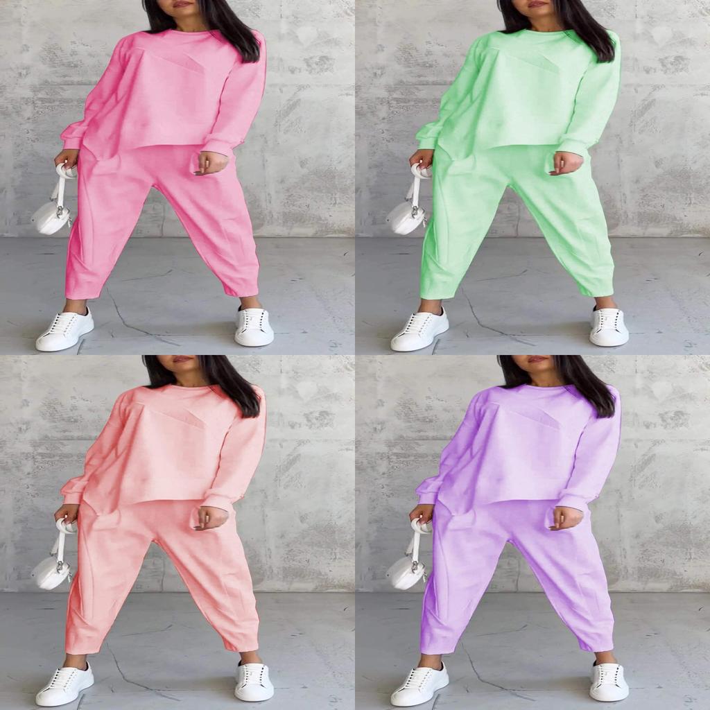 Fall Winter Womens Casual Sweatsuit With Pockets And Spliced Design For Streetwear Style