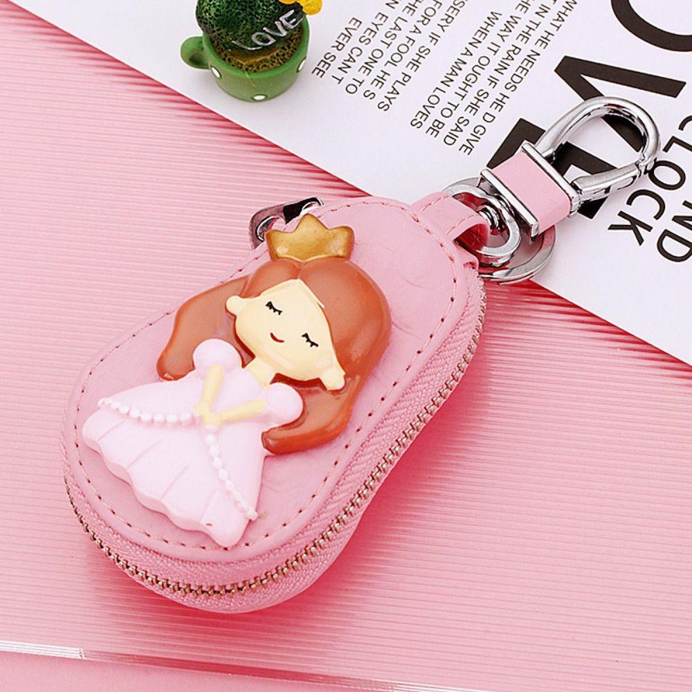 Cute Cartoon Princess Car Key Bag PU Leather Key Protective Case Car General Key Case Female