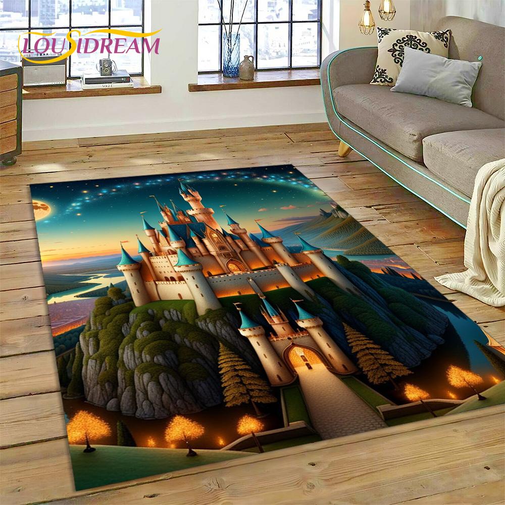 Dream Fairy Tale Castle Mysterious Gothic Cartoon Carpet Rug for Living Room Bedroom Home Sofa,Kid Area Rug Non-slip Floor Mat